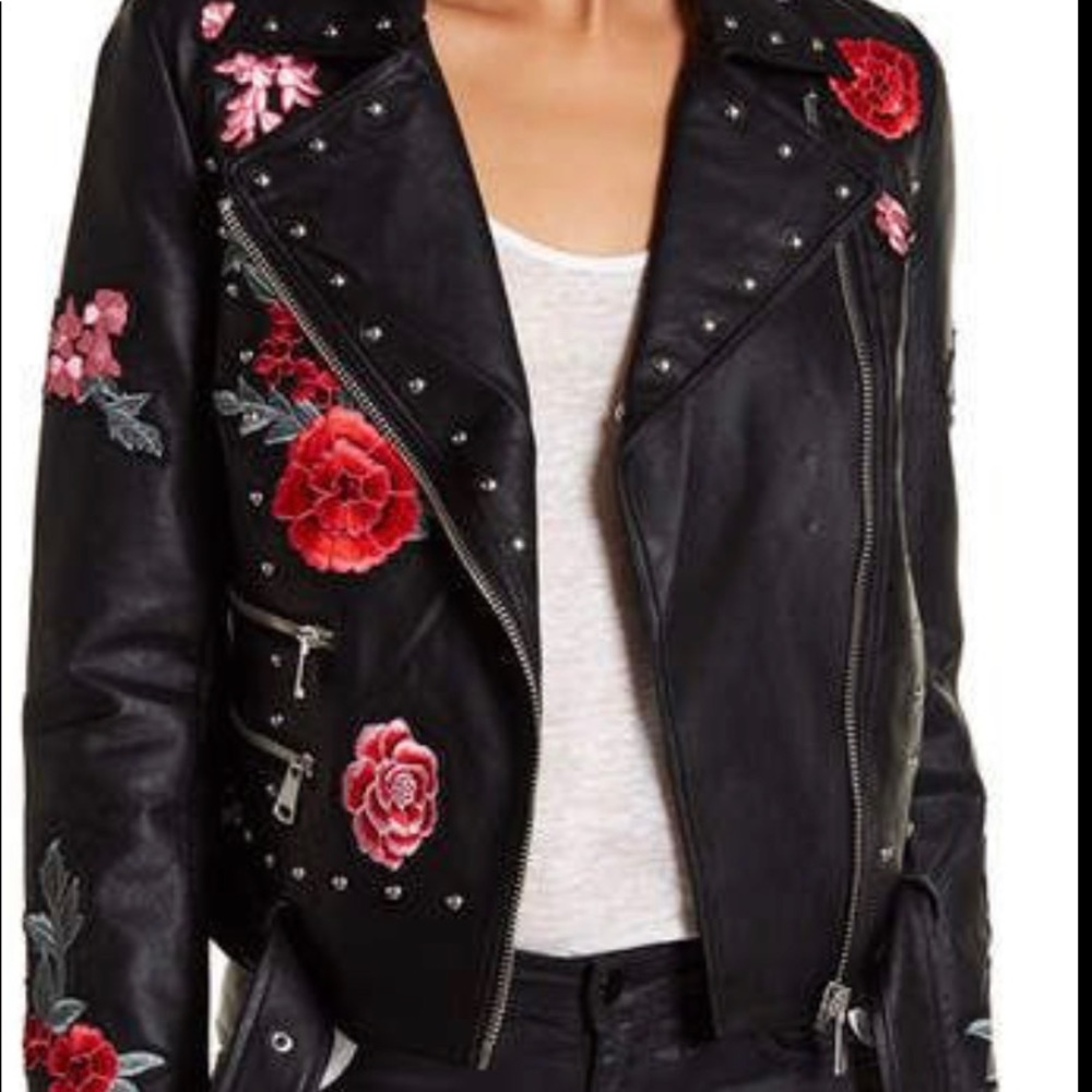 Like New Faux Leather Bagatelle Red/Black Floral Moto Jacket